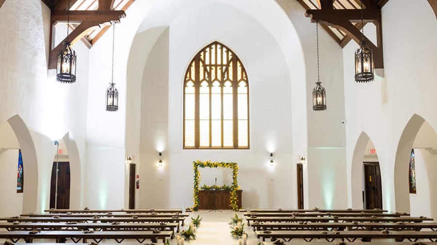 Indoor ceremony with yellow flowers - The Sanctuary by Wedgewood Events