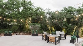 Outdoor cocktail patio with lounge furniture - Creekside Terrace by Wedgewood Events