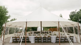 Rectangular tables setup in outdoor pavilion - Creekside Terrace by Wedgewood Events