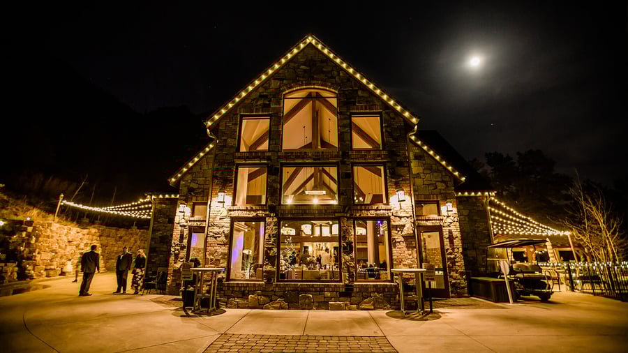 Grand exterior at nighttime - Della Terra by Wedgewood Events