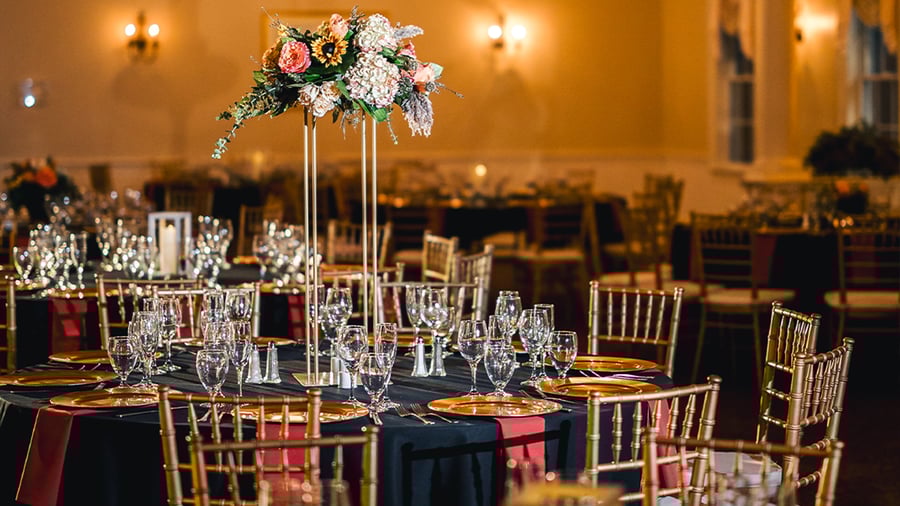 Reception setup with florals - Groveland Fairways by Wedgewood Events