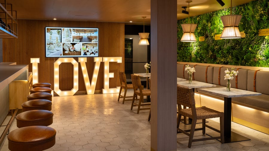Indoor lounge with illuminated 