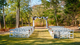 Outdoor Fall Wedding Ceremony Site at Riverwood Manor