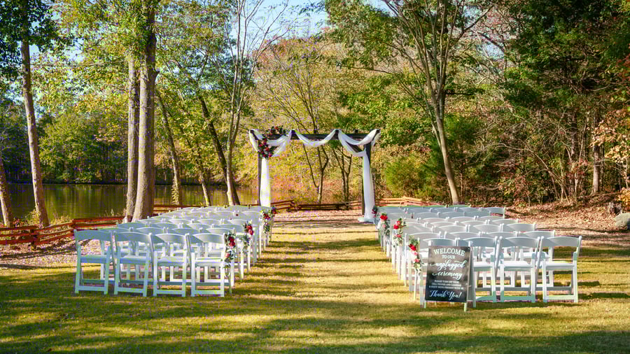 Outdoor Fall Wedding Ceremony Site at Riverwood Manor