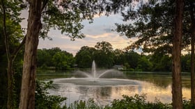Tranquil Lake View with Fountain at Riverwood Manor