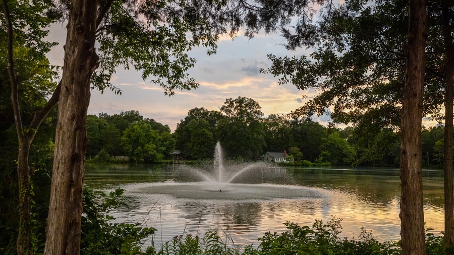 Tranquil Lake View with Fountain at Riverwood Manor