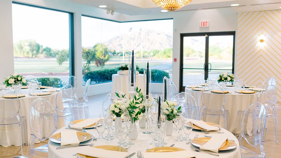 Grand hall with ghost chairs - Stallion Mountain by Wedgewood Events