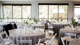 Main floor ballroom with grey linens - The Pines by Wedgewood Events - 1